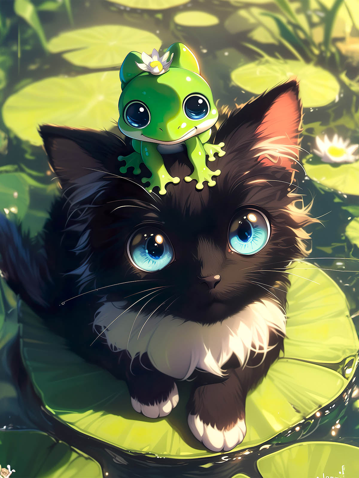 Diamond Painting – Süßes Kätzchen mit Froschfreund
