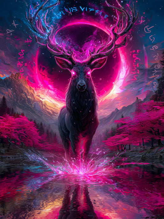 Diamond Painting - Hirsch im Neonmond